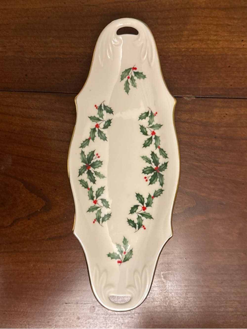 Lenox Holiday Holly Ceramic Serving Tray - White and Green